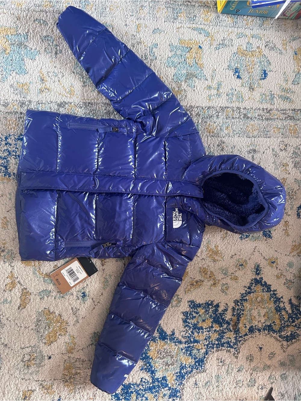 The North Face Shiny Royal Blue Hooded Puffer Jacket - Kids